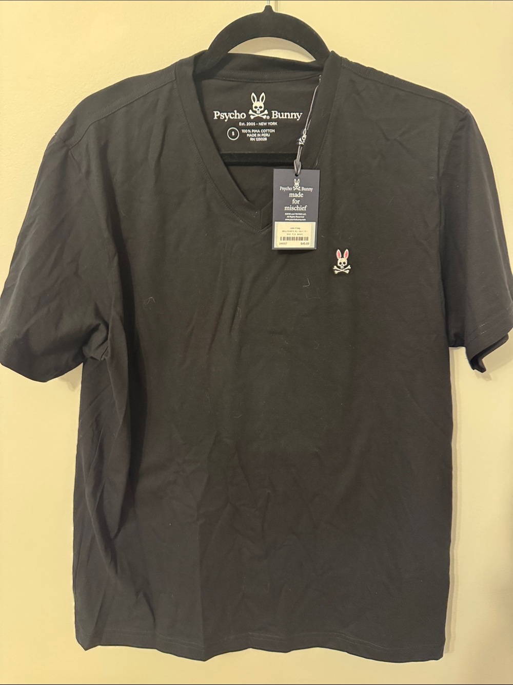 Psycho Bunny Black V-Neck Tee with Pink Bunny Logo -5 (Medium)